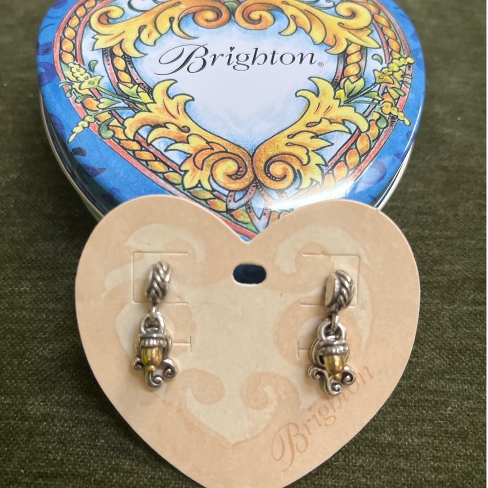 Brighton Silver Gold Tone Acorn Drop Earrings Nature Scrollwork Post Backs
